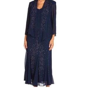 R&M Richards Navy Maxi Dress with Embellishments